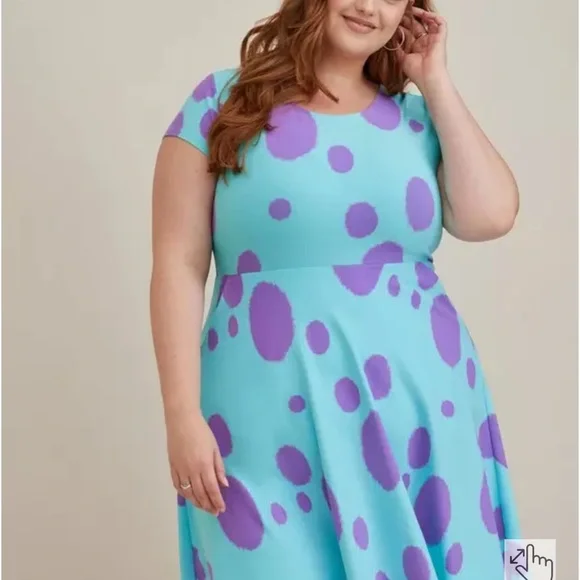 Pixar x Torrid Monsters Inc. Sulley Polka Dot Skater Dress – Blue/Purple, Size 1 - Picture 3 of 8
